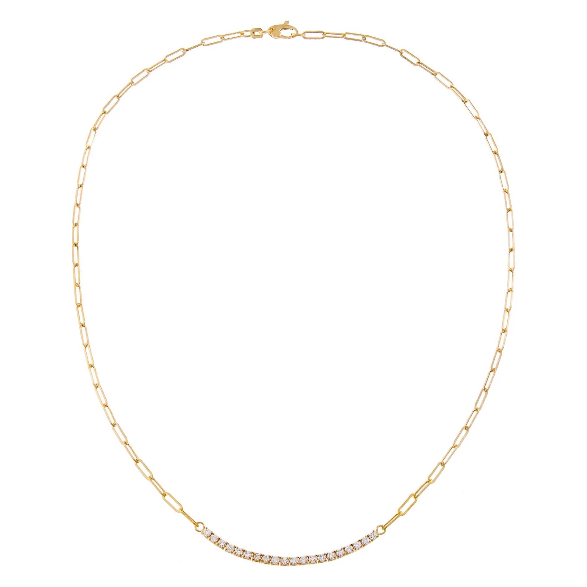 Diamond Curved Bar Link Necklace 14K