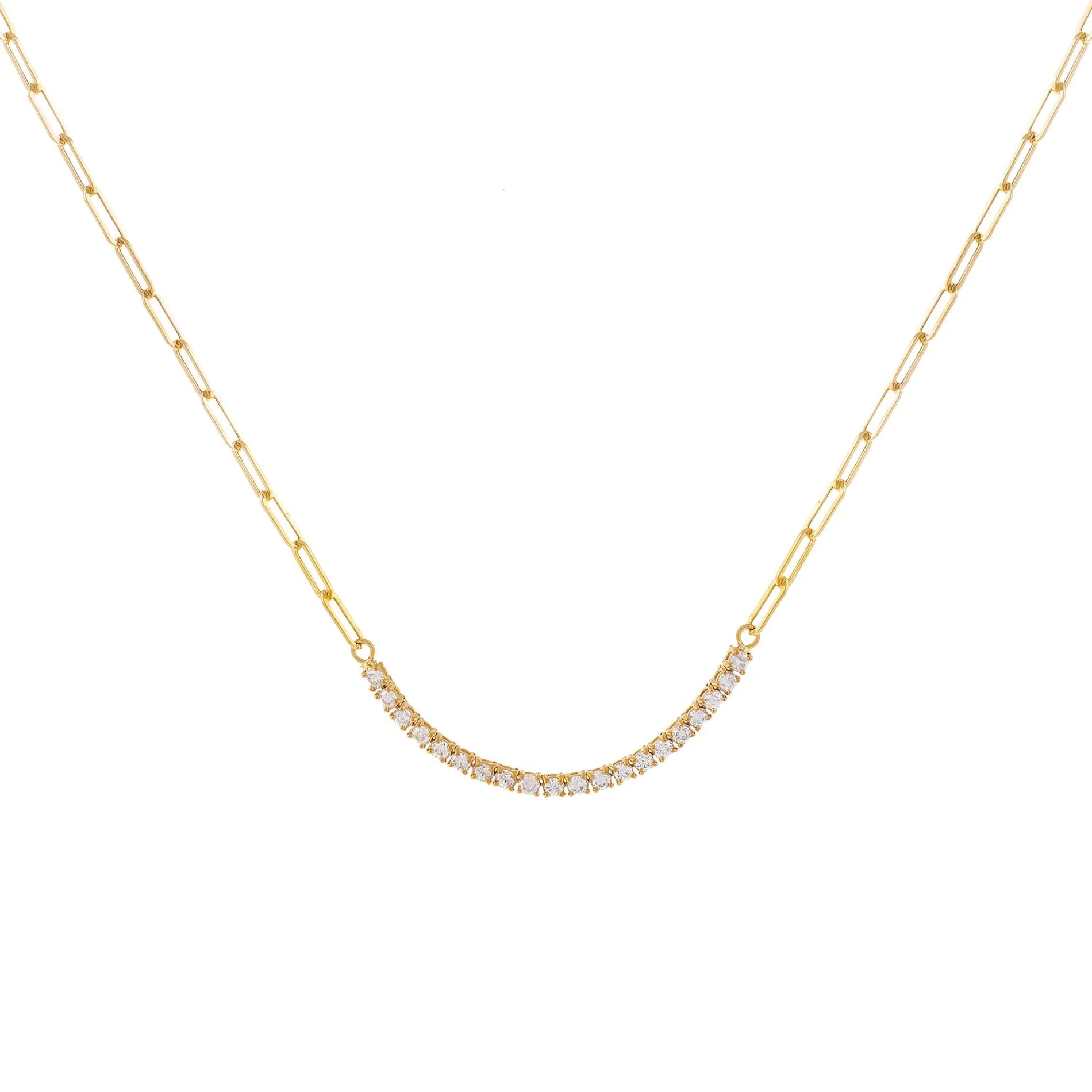 Diamond Curved Bar Link Necklace 14K