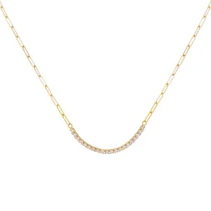 Diamond Curved Bar Link Necklace 14K