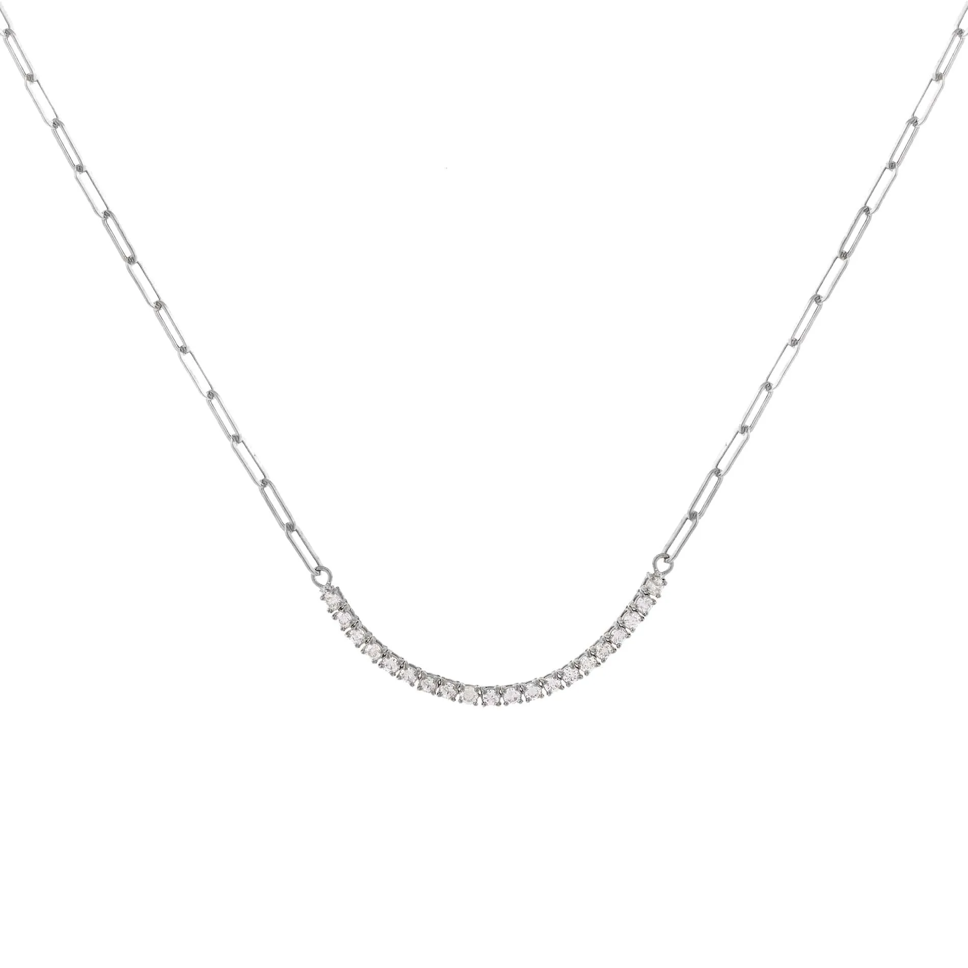 Diamond Curved Bar Link Necklace 14K
