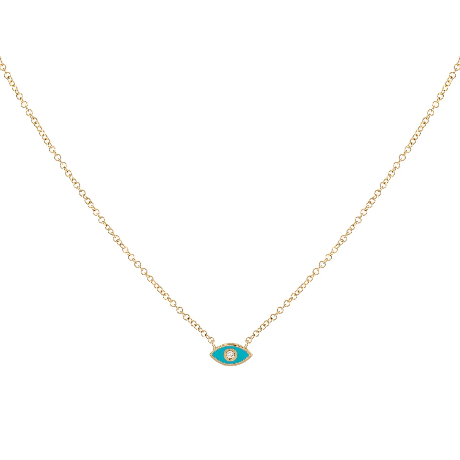 Diamond Enamel Evil Eye Necklace 14K
