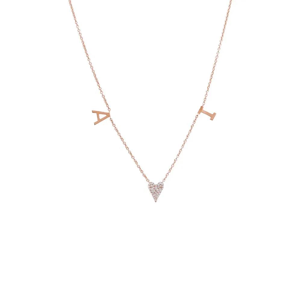 Diamond Pave Heart X Double Initial Necklace 14K