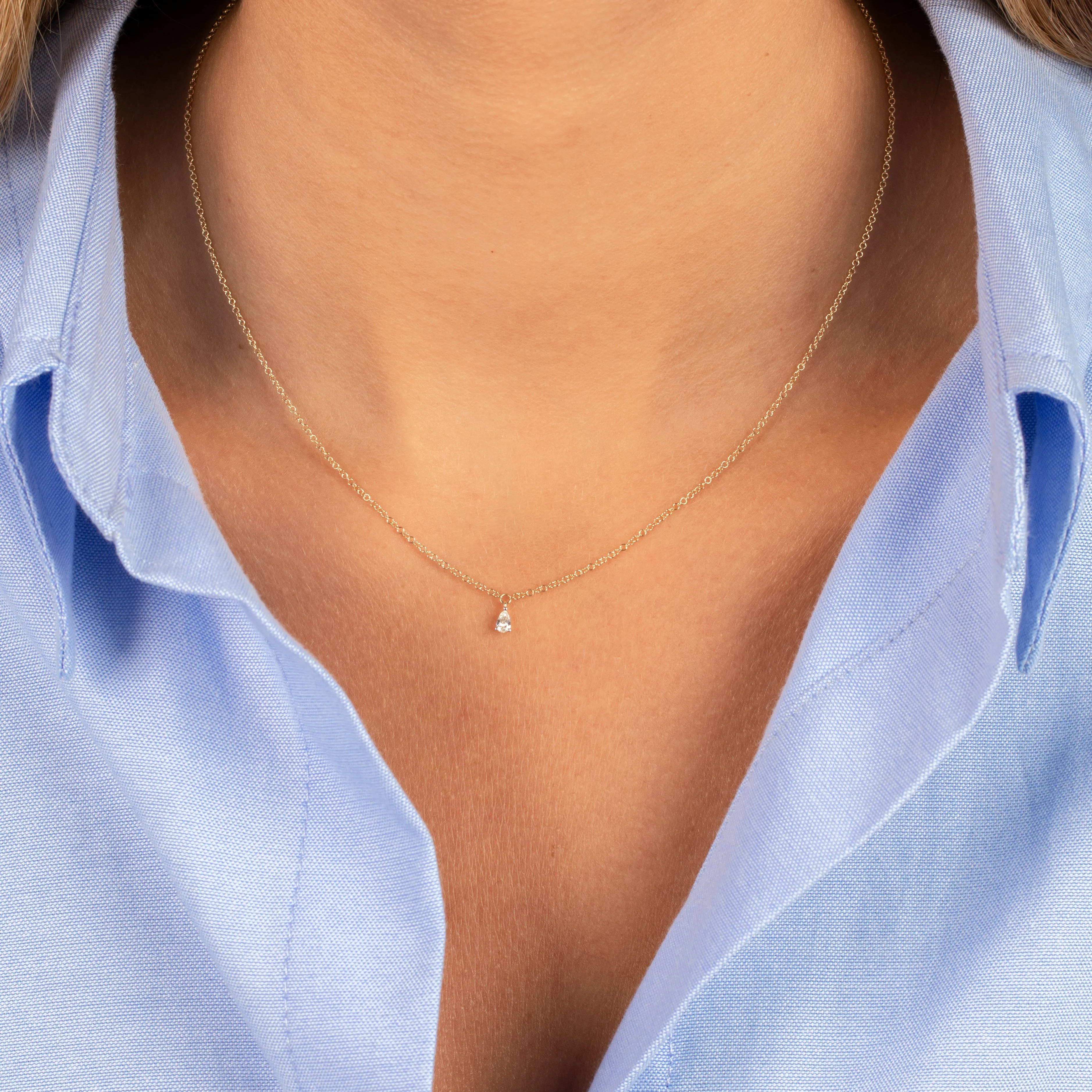 Diamond Pear Dangling Necklace 14K