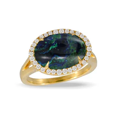 Diamond Ring With Azurite Malachite Center