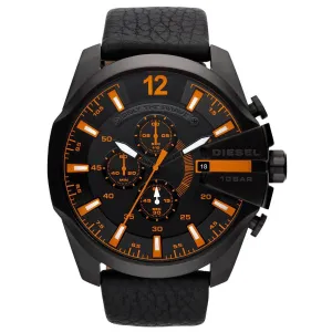 Diesel Mega Chief Black Leather Strap Black Dial Chronograph Quartz Watch for Gents - DZ4291