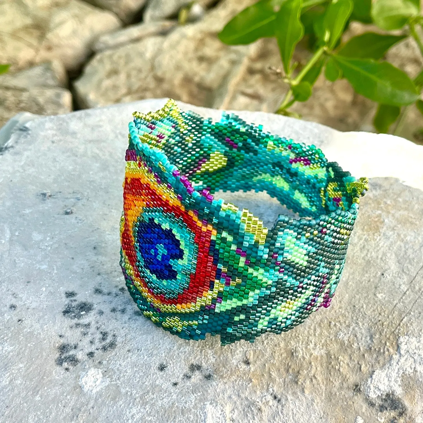 DIY Vertical Peyote Pattern - Bracelet PEACOCK FEATHER