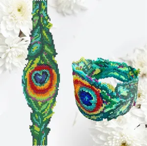 DIY Vertical Peyote Pattern - Bracelet PEACOCK FEATHER