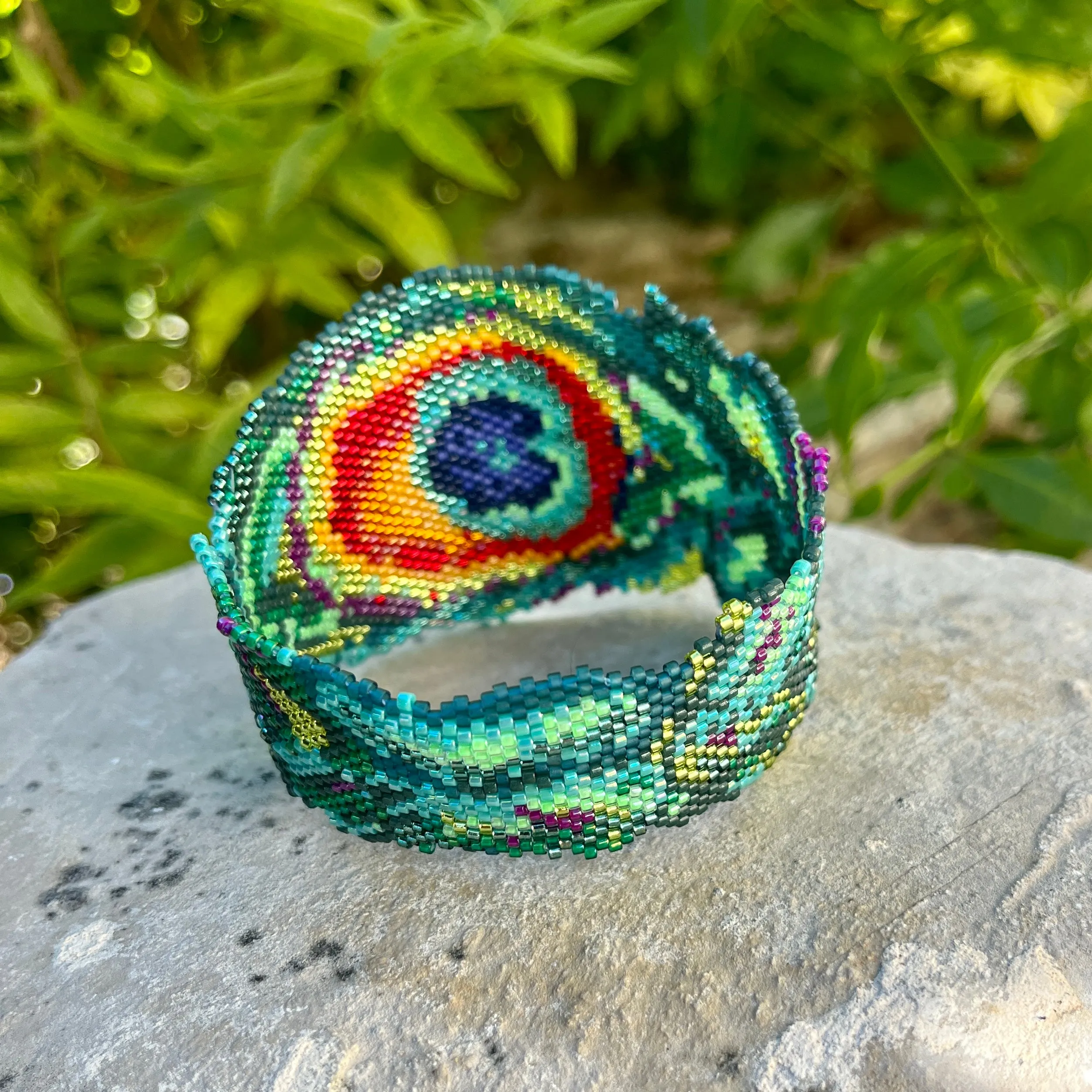 DIY Vertical Peyote Pattern - Bracelet PEACOCK FEATHER