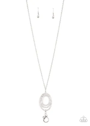 Dizzying Dazzle White Paparazzi Lanyard Necklace