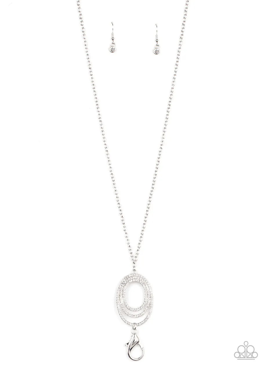 Dizzying Dazzle White Paparazzi Lanyard Necklace