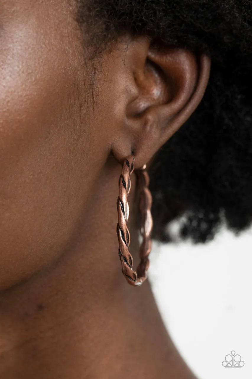 Don't Get It Twisted Copper Paparazzi Earrings