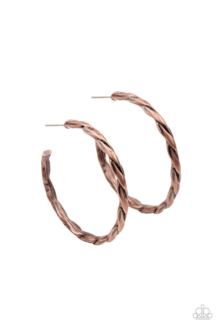 Don't Get It Twisted Copper Paparazzi Earrings
