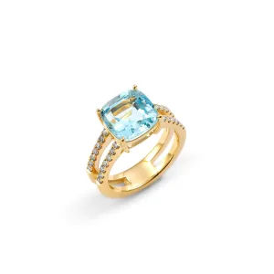 Double Diamond Line Cushion Ring