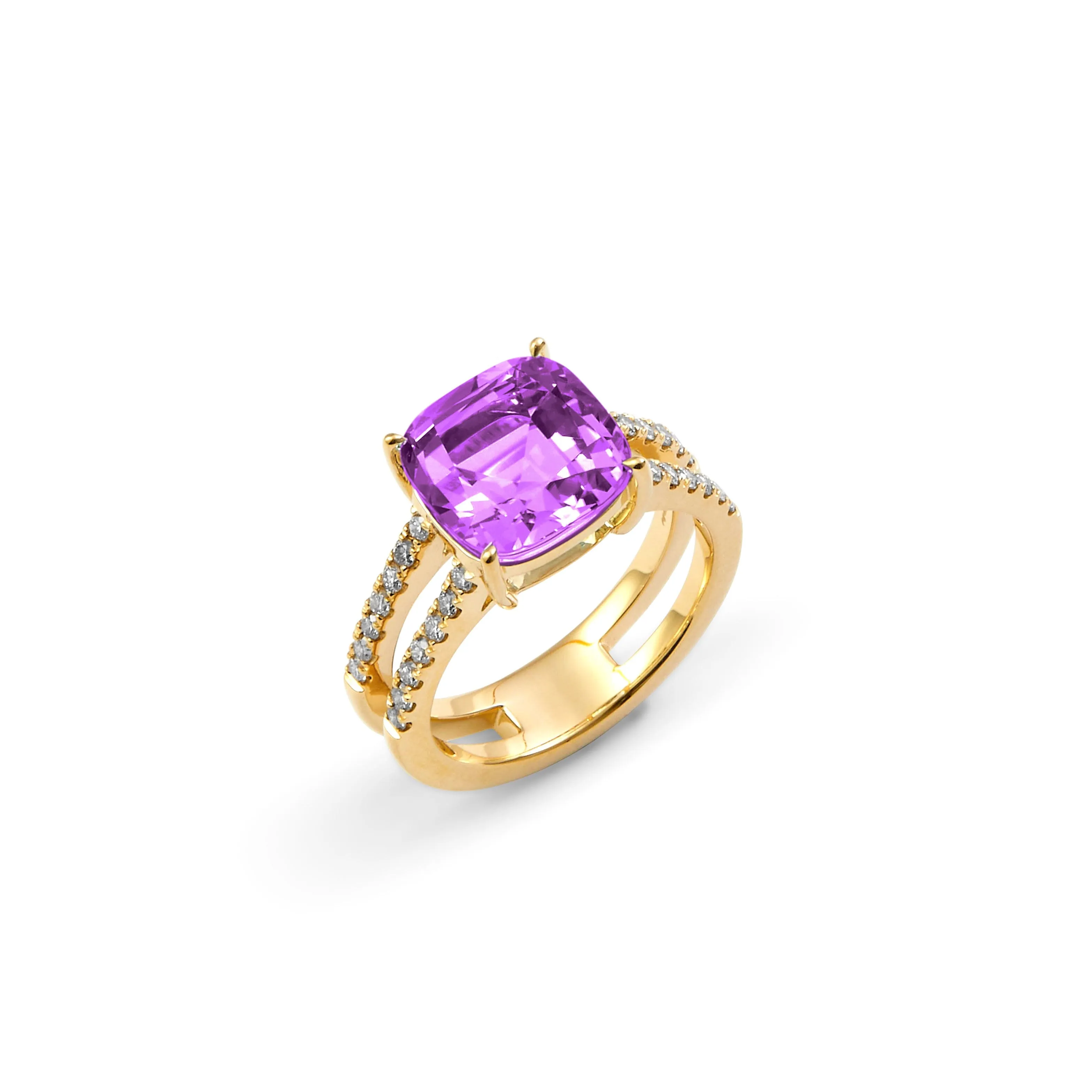 Double Diamond Line Cushion Ring