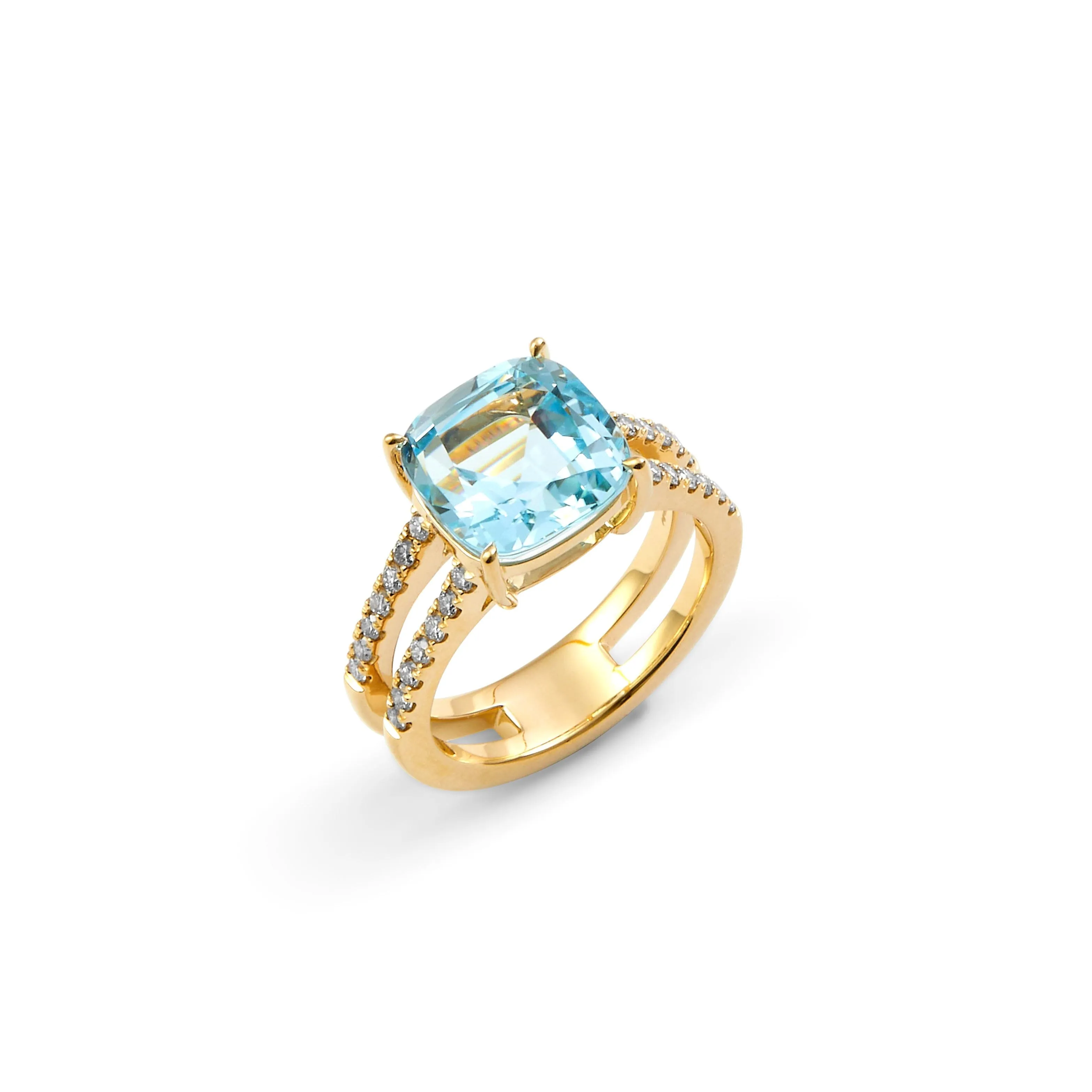 Double Diamond Line Cushion Ring