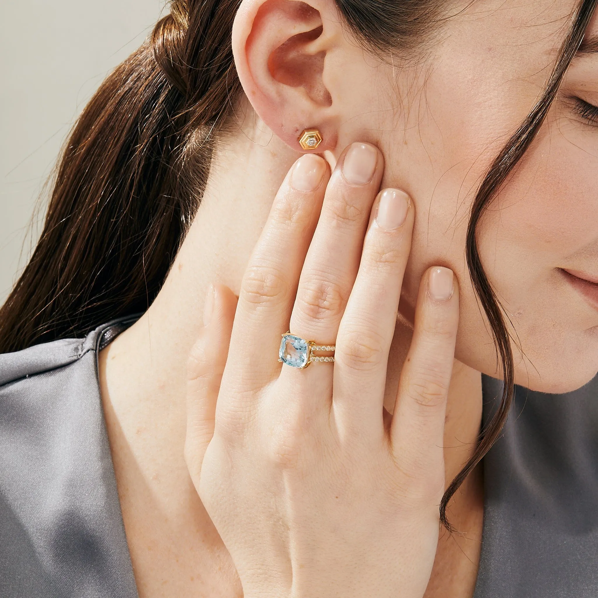 Double Diamond Line Cushion Ring