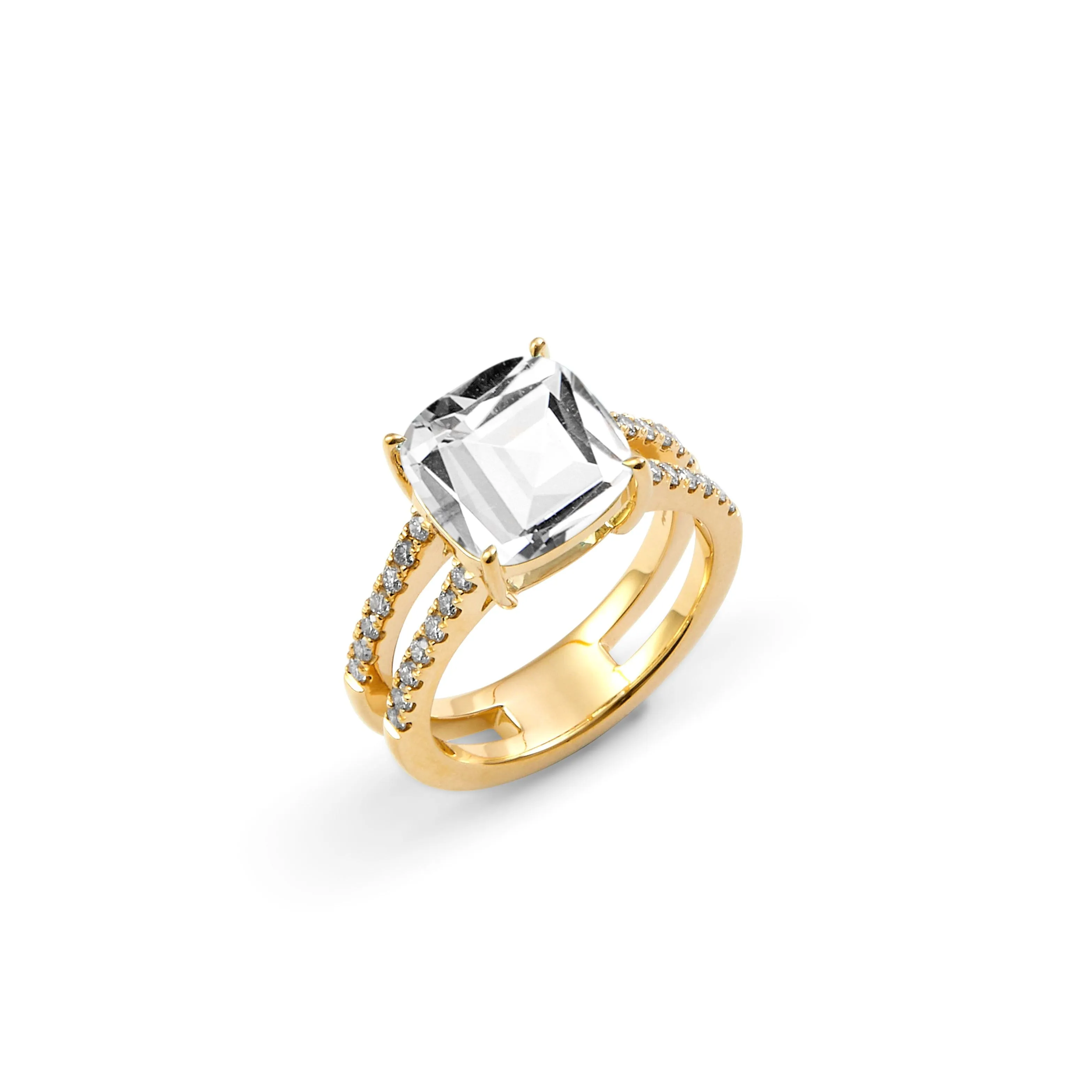 Double Diamond Line Cushion Ring
