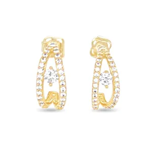 Double Half Hoop Stud Earrings with Cubic Zirconia in 9ct Yellow Gold