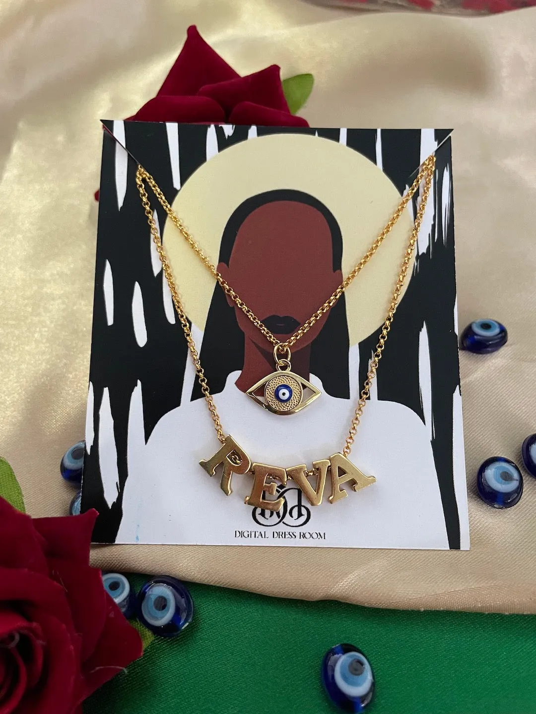 Double Layered Evil Eye Name Necklace