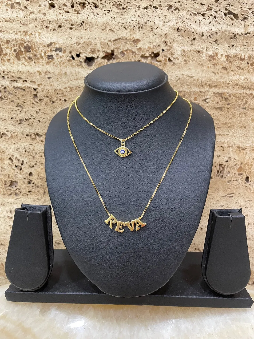 Double Layered Evil Eye Name Necklace