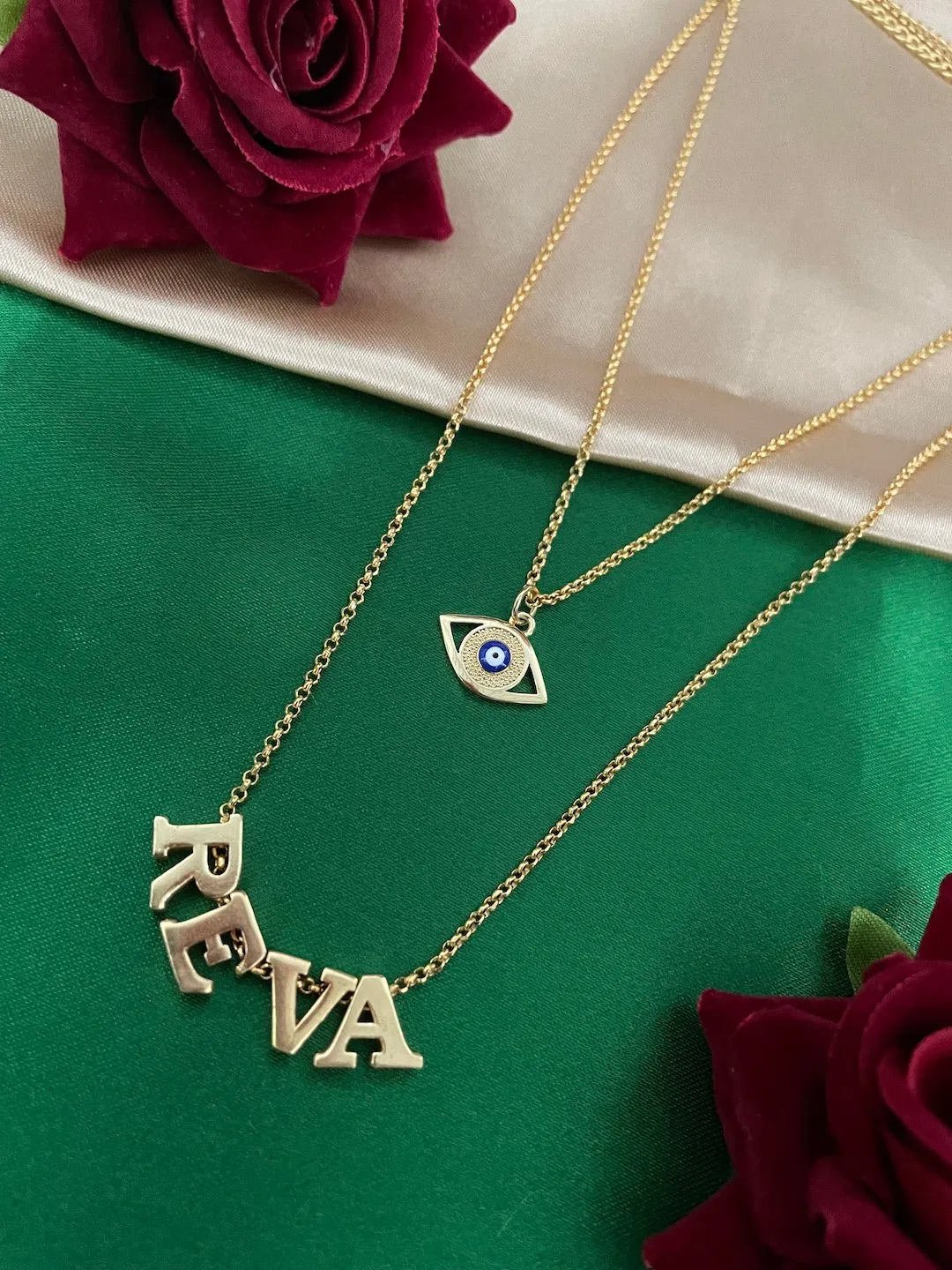 Double Layered Evil Eye Name Necklace
