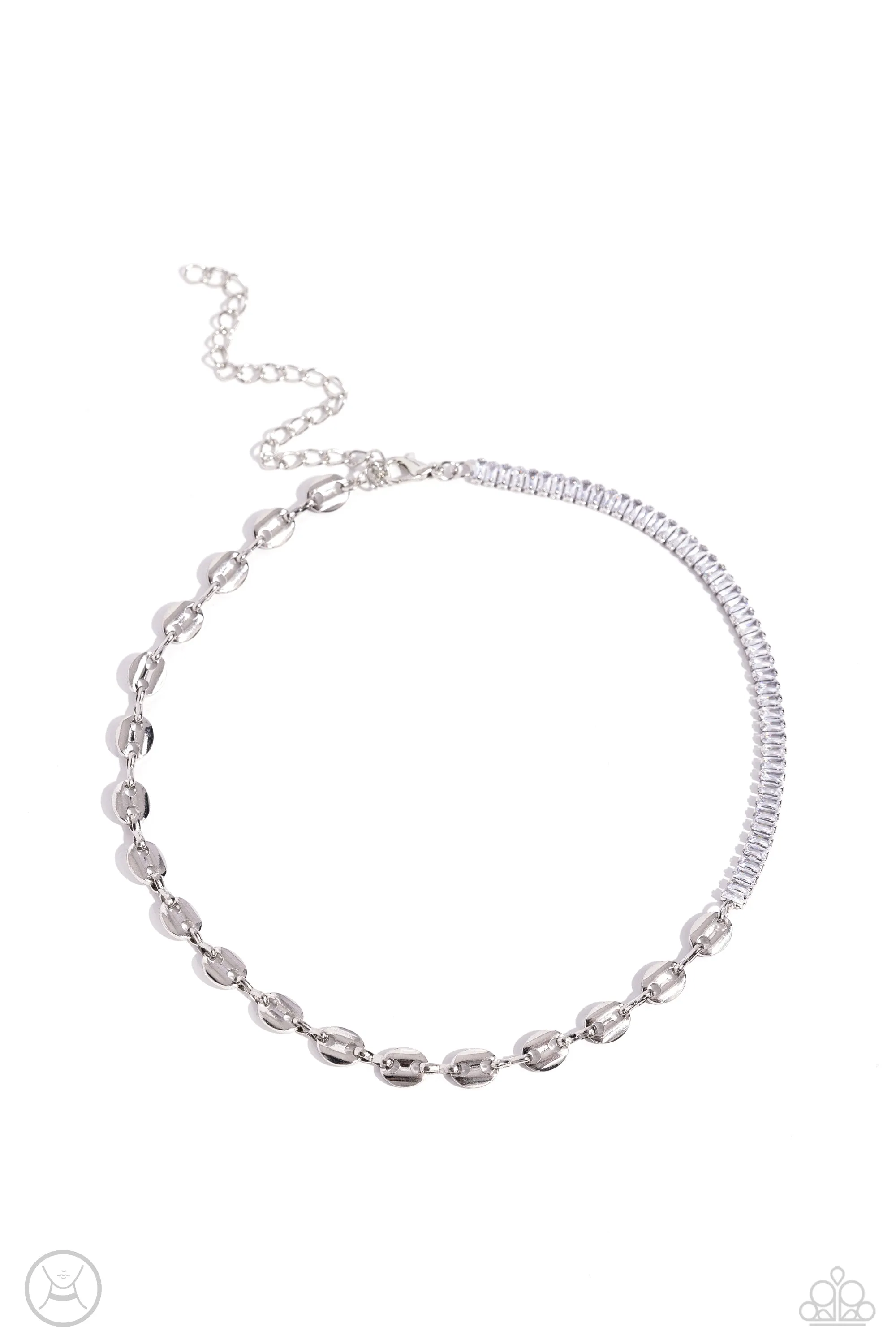 Dream Duo - White - Chain and Emerald-Cut White Gem Paparazzi Choker Necklace