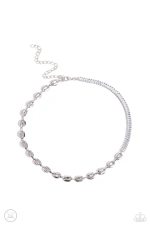 Dream Duo - White - Chain and Emerald-Cut White Gem Paparazzi Choker Necklace