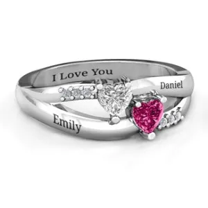 Dual Heart Gemstone Ring with Diamond Accents