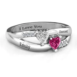 Dual Heart Gemstone Ring with Diamond Accents