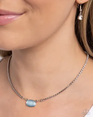 Dynamic Delicacy - Blue - Cat's Eye Stone White Rhinestone Chain Paparazzi Short Necklace