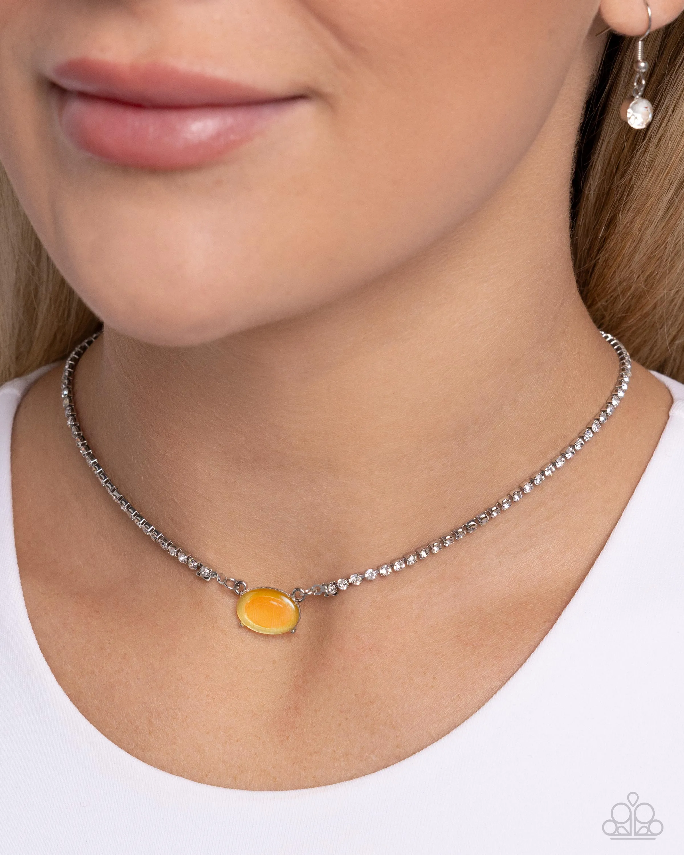 Dynamic Delicacy - Yellow - Oval Cat's Eye Paparazzi Short Necklace