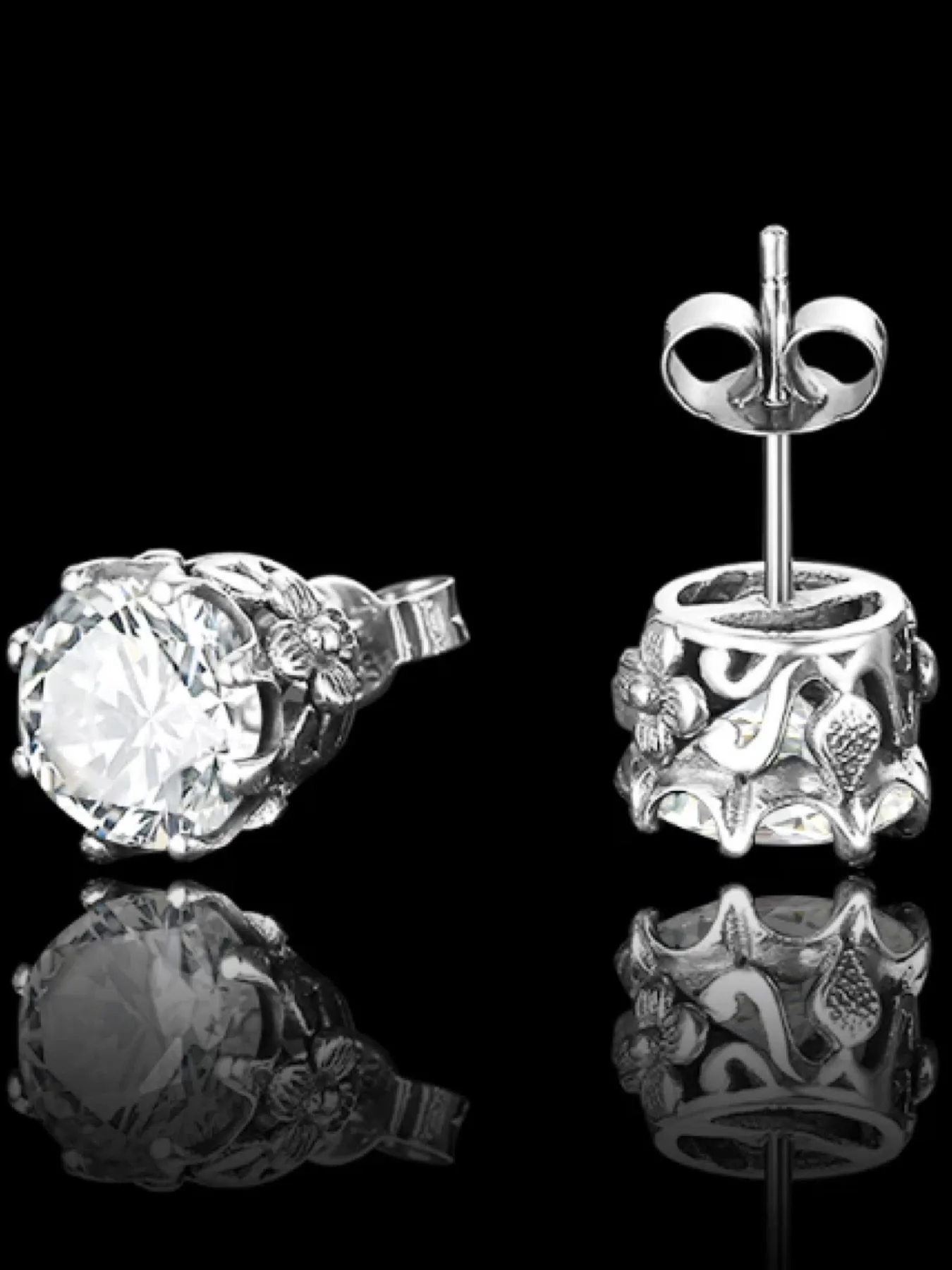 E66, Stud Earrings, Round Daisy Earrings, Sterling Silver Vintage Filigree Jewelry, E66