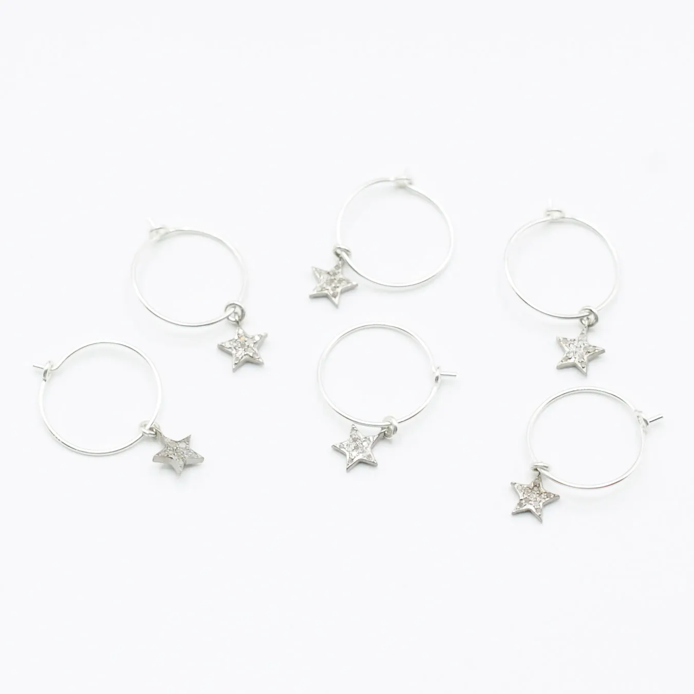Earring Hoop with Diamond Star Sterling Silver Pave Setting