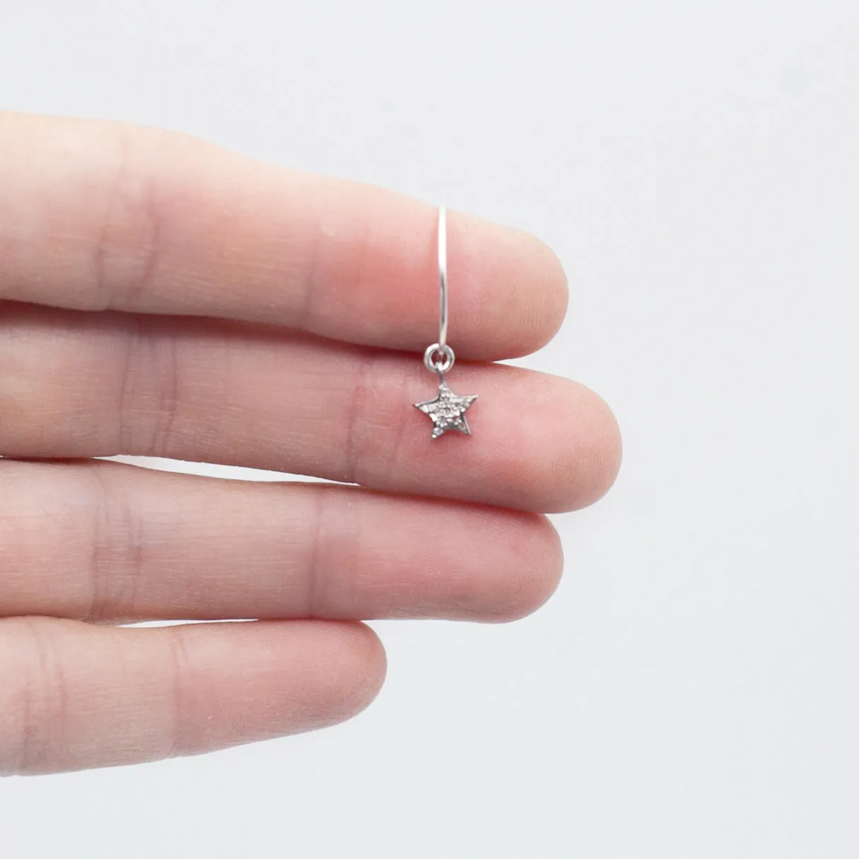Earring Hoop with Diamond Star Sterling Silver Pave Setting