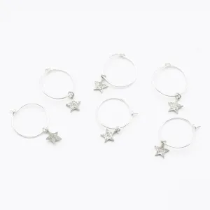 Earring Hoop with Diamond Star Sterling Silver Pave Setting