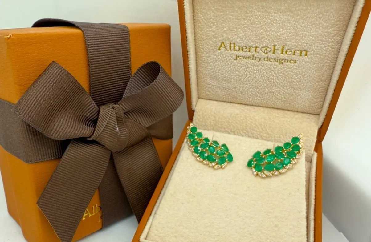 Earrings Wings 14kt Yellow Gold Diamonds and Emeralds
