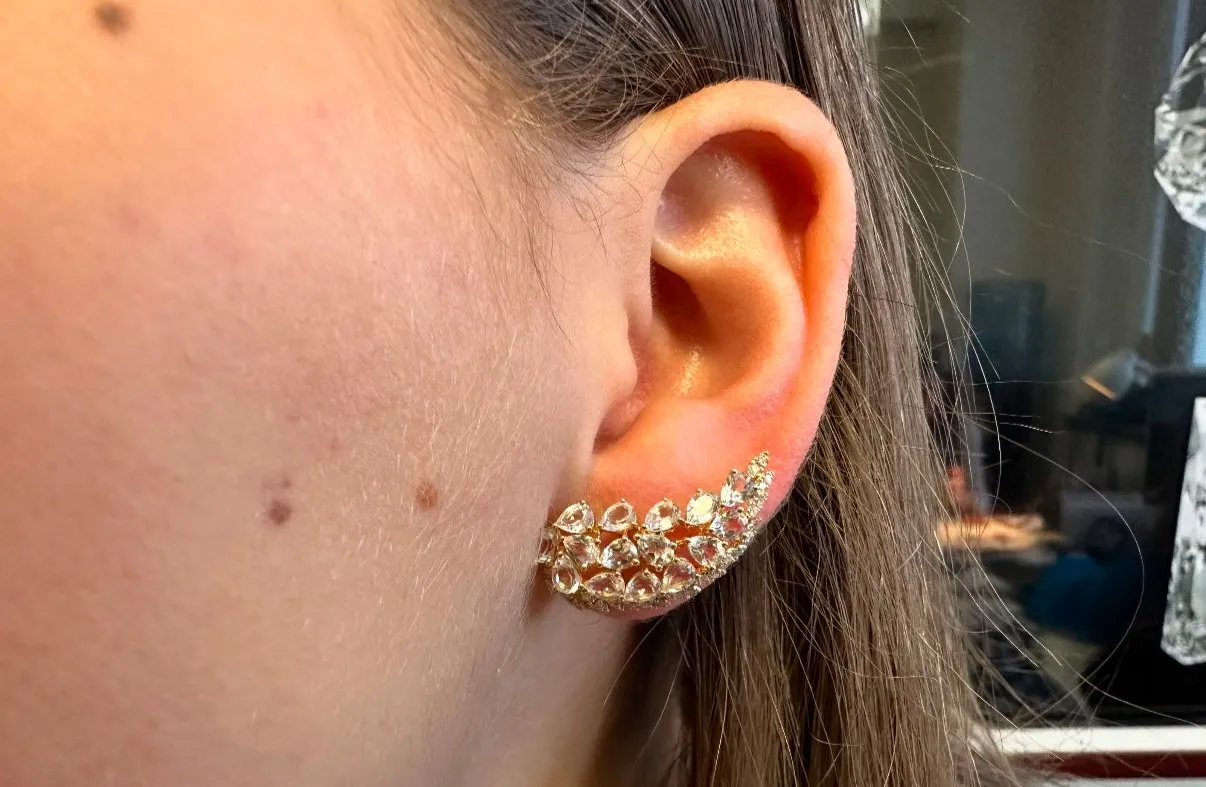 Earrings Wings 14kt Yellow Gold Diamonds and White Topaz