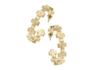 Edith Square Cross Hoop Earrings in Worn Gold