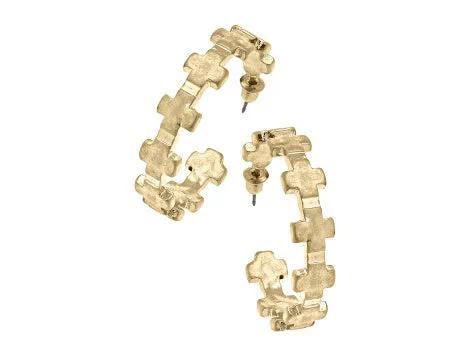 Edith Square Cross Hoop Earrings in Worn Gold