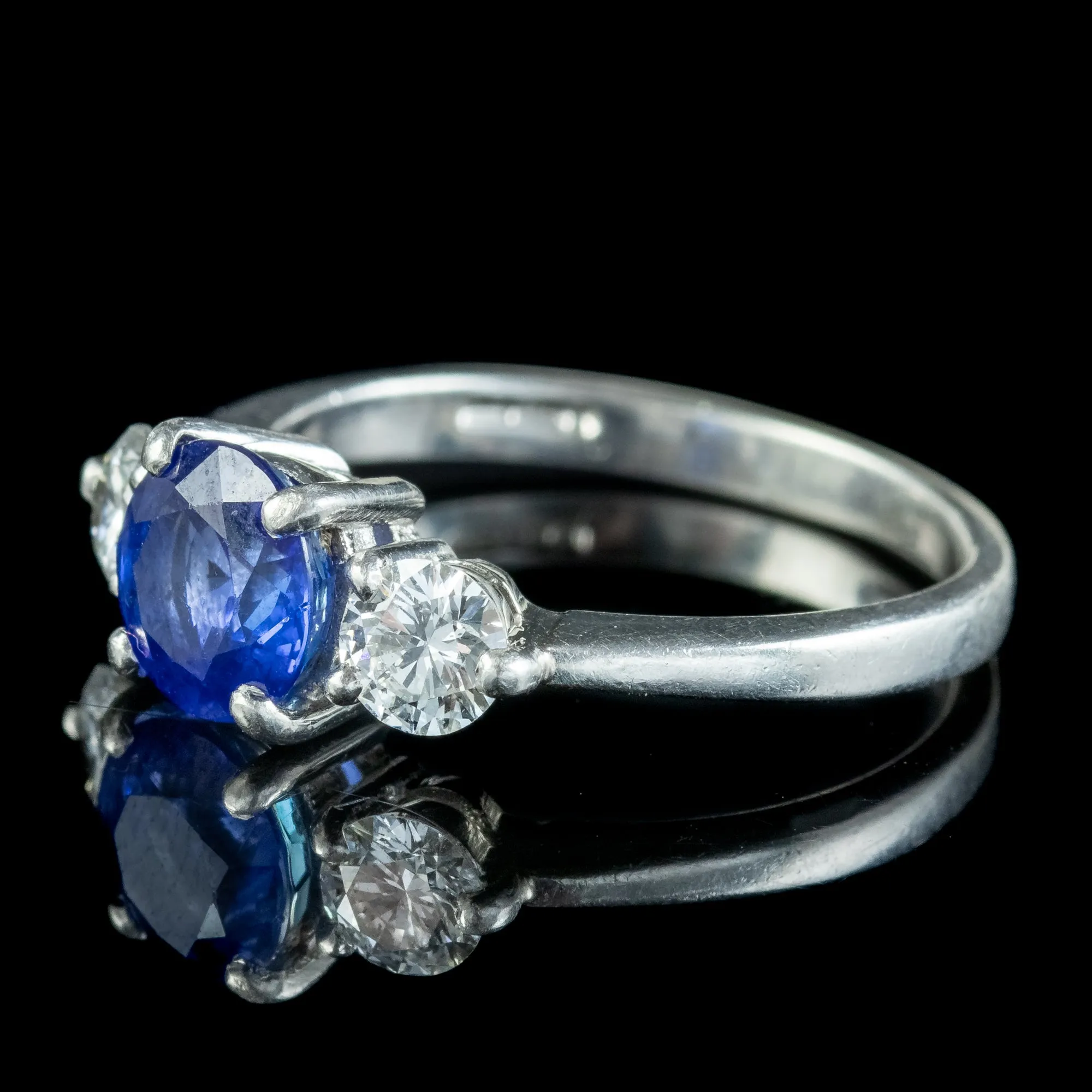 Edwardian Style Sapphire Diamond Trilogy Ring 1.5ct Sapphire