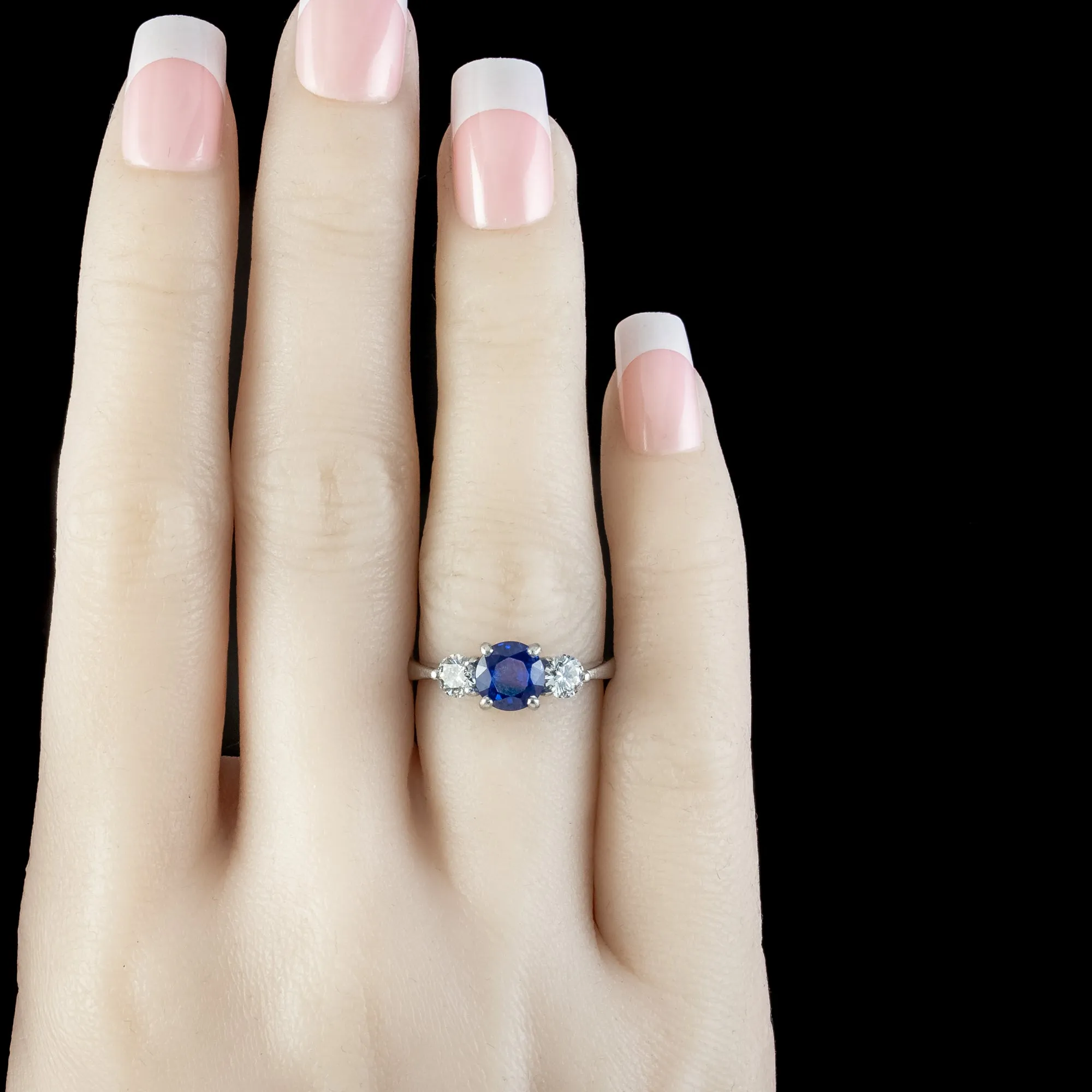 Edwardian Style Sapphire Diamond Trilogy Ring 1.5ct Sapphire