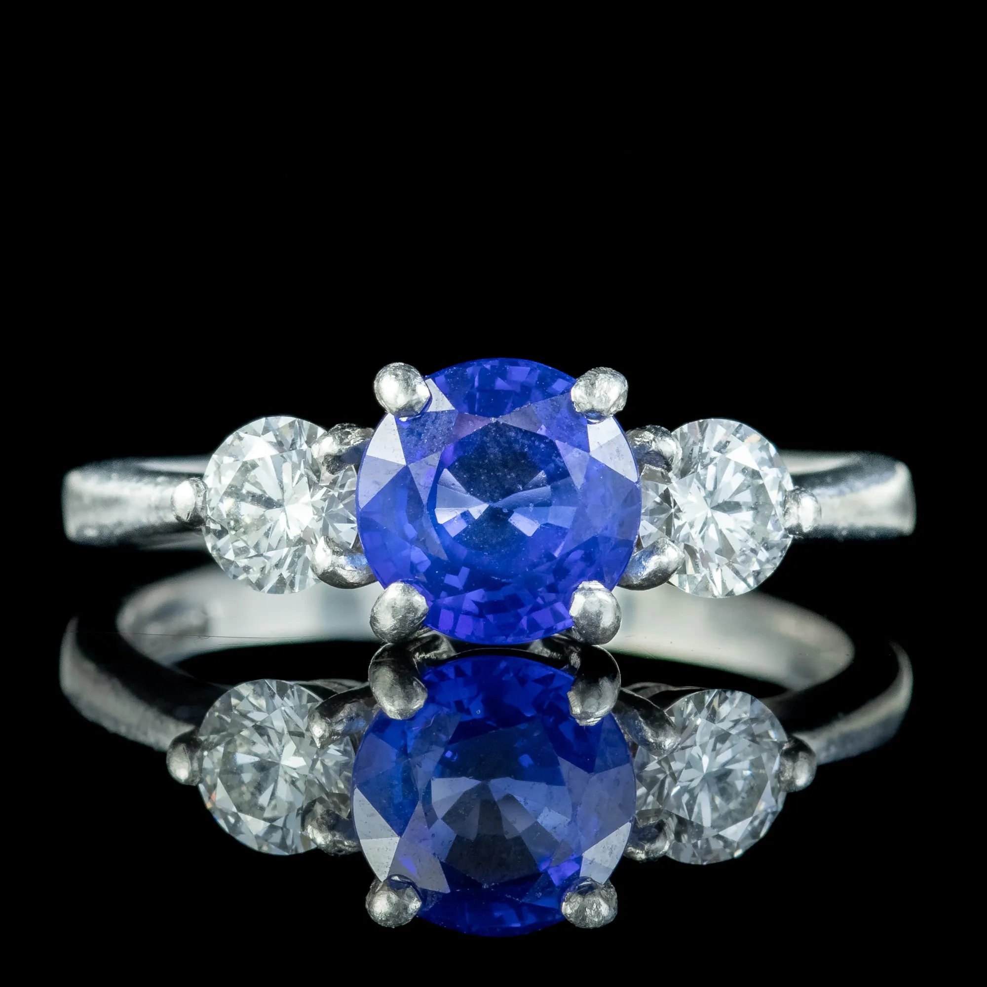 Edwardian Style Sapphire Diamond Trilogy Ring 1.5ct Sapphire