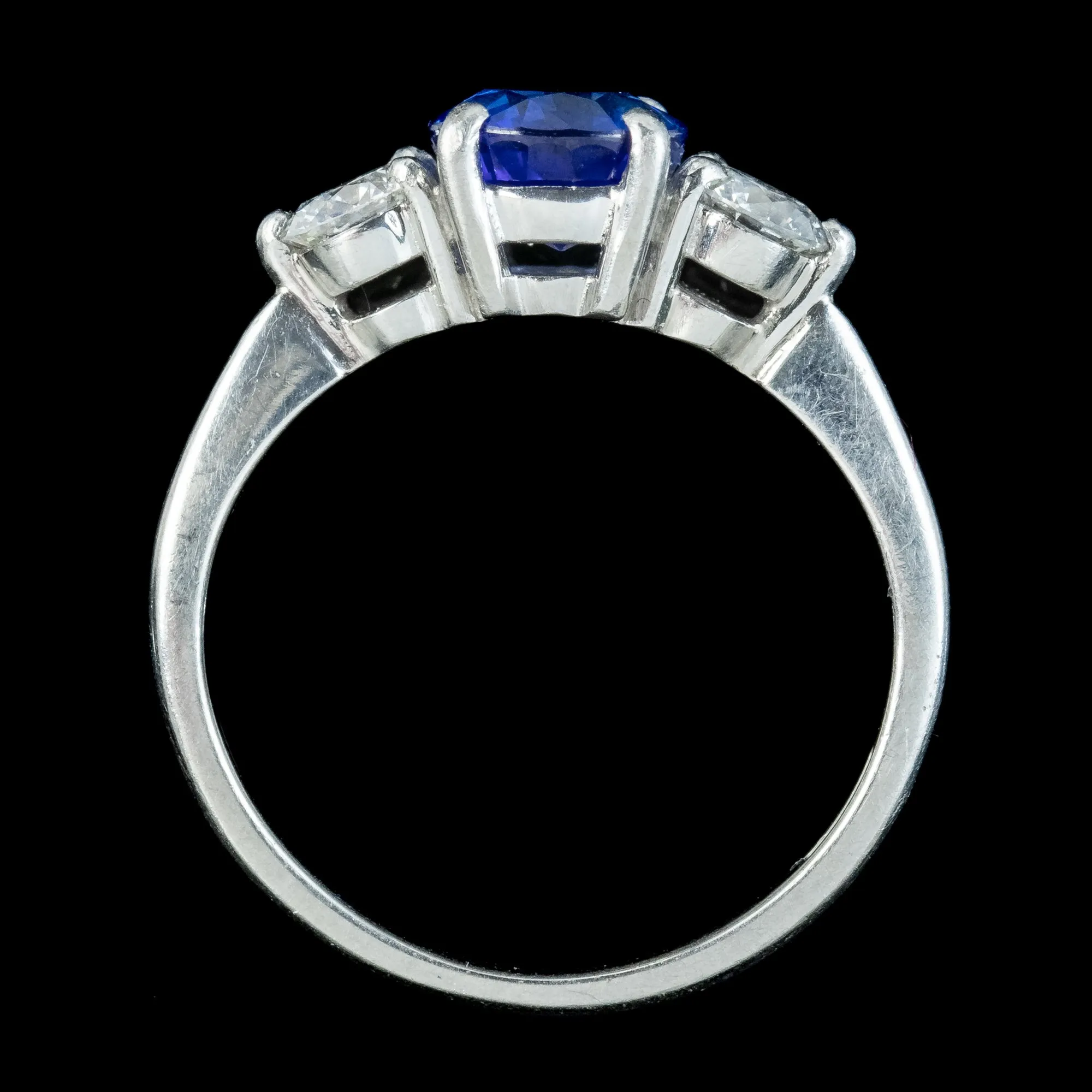 Edwardian Style Sapphire Diamond Trilogy Ring 1.5ct Sapphire