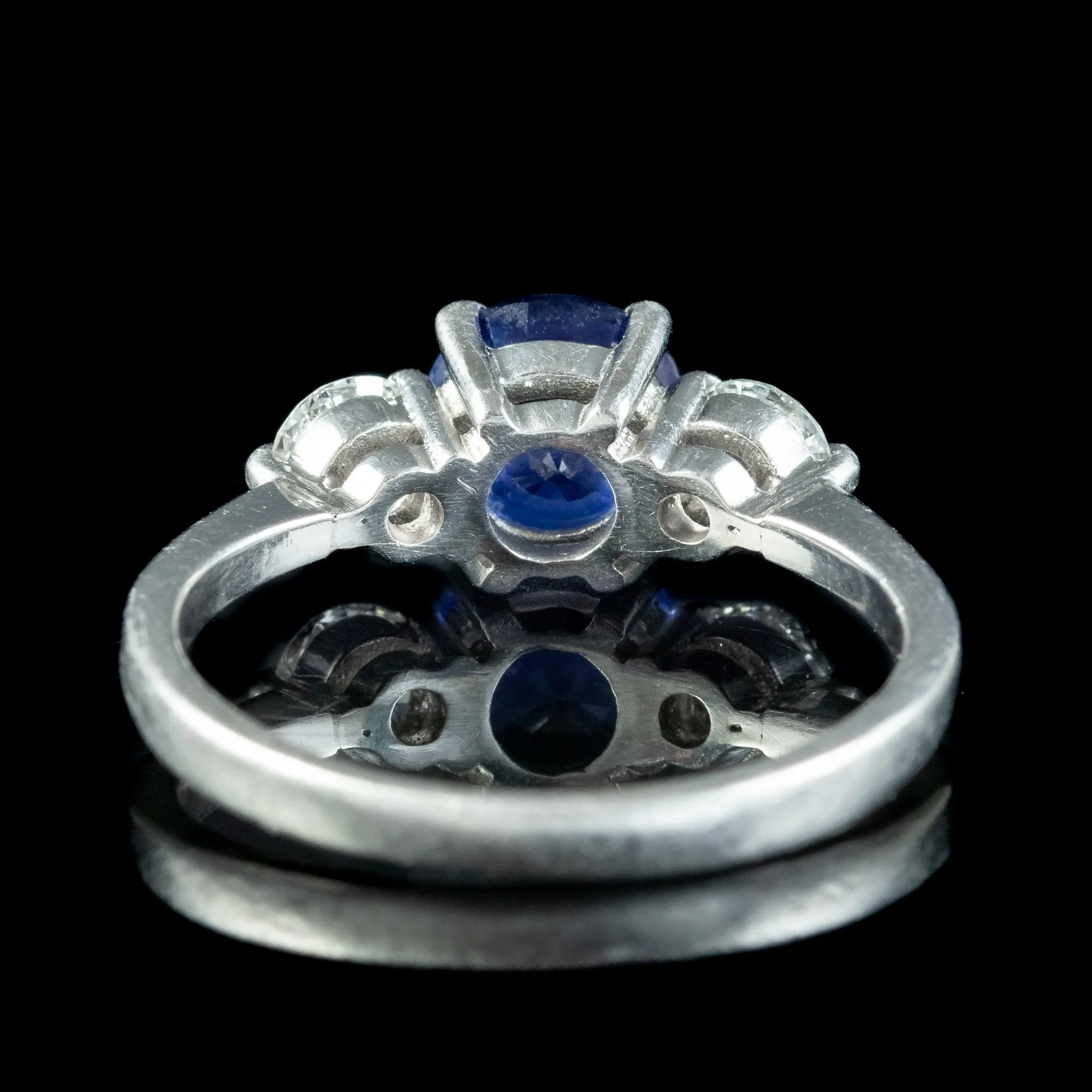 Edwardian Style Sapphire Diamond Trilogy Ring 1.5ct Sapphire
