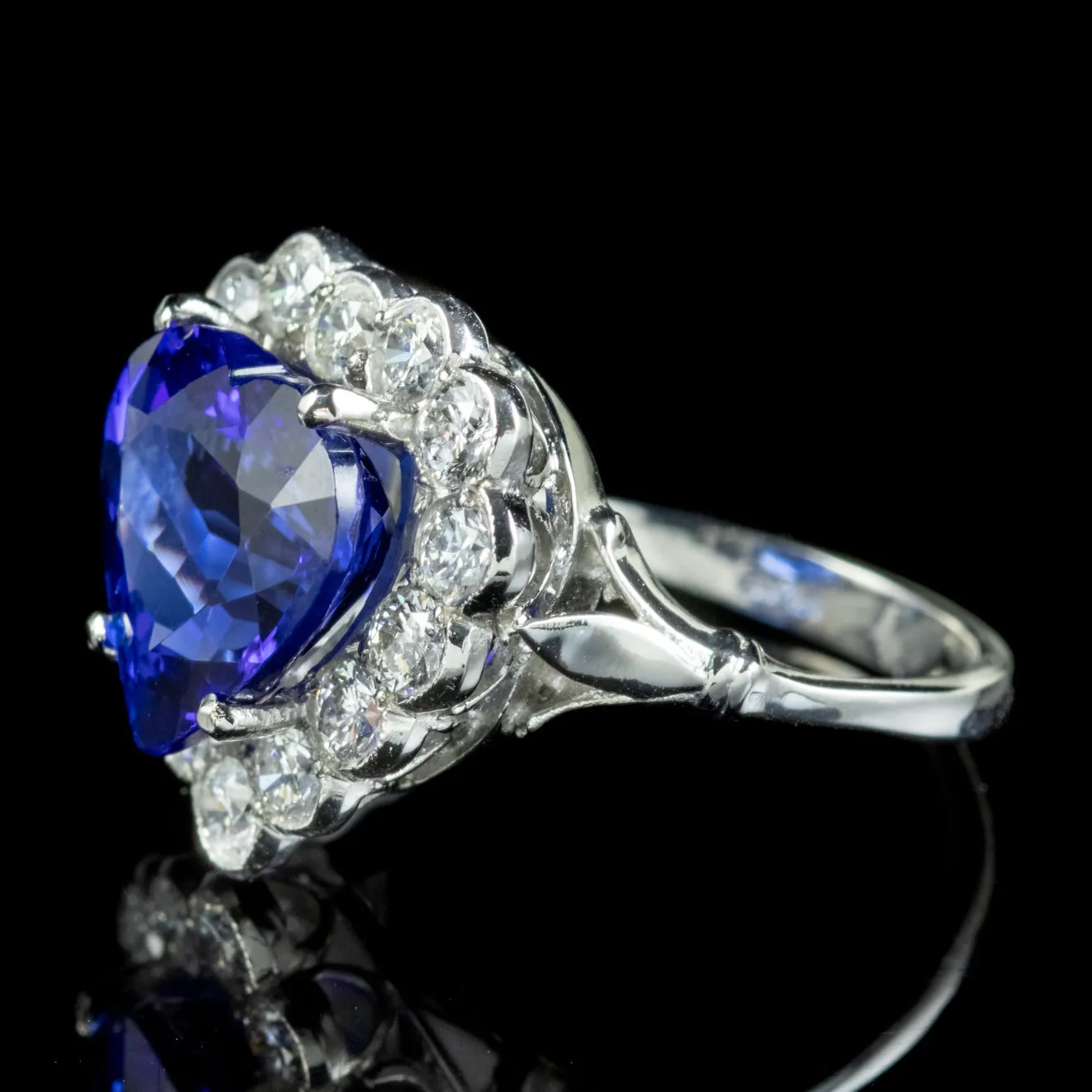 Edwardian Style Tanzanite Diamond Heart Ring 7.5ct Tanzanite
