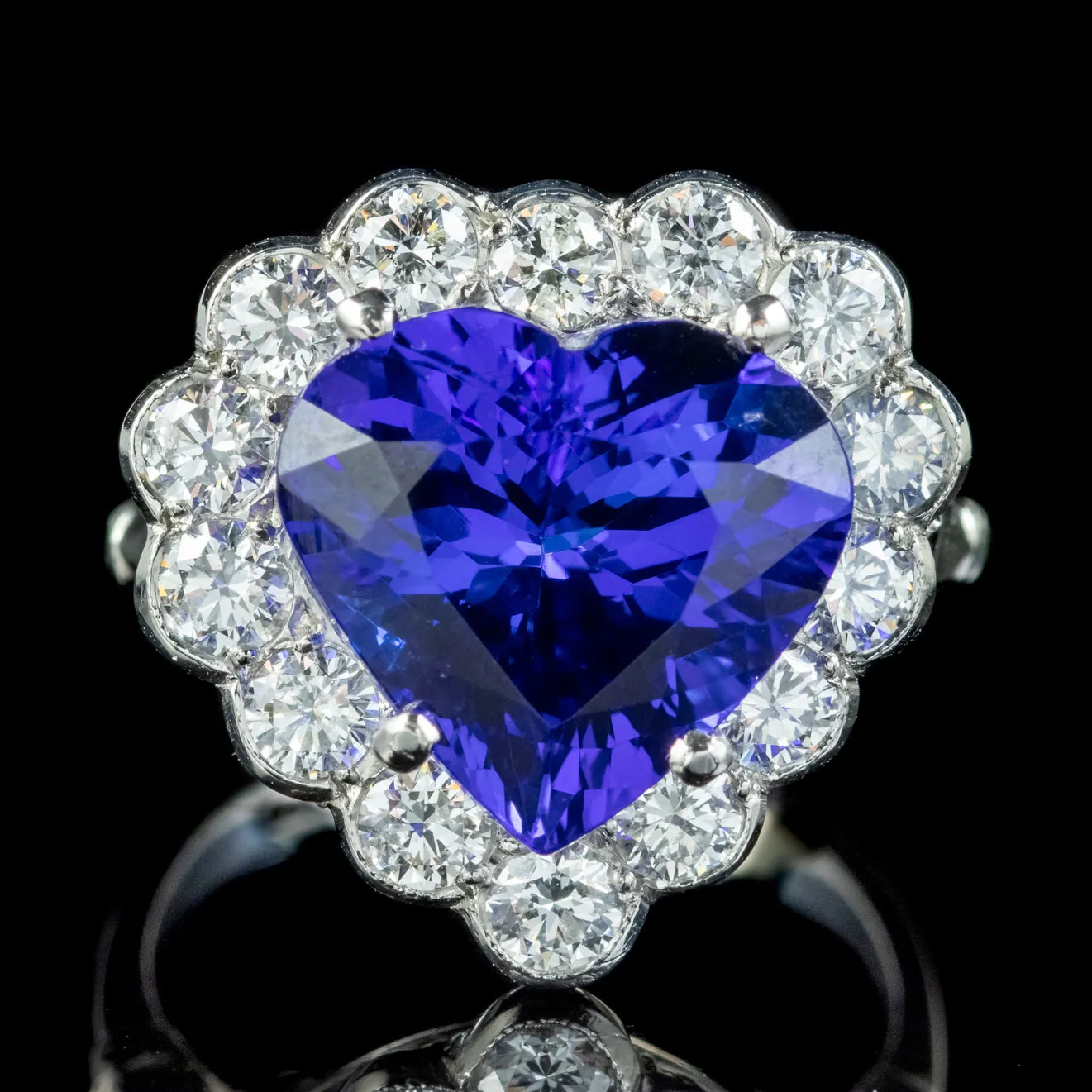 Edwardian Style Tanzanite Diamond Heart Ring 7.5ct Tanzanite