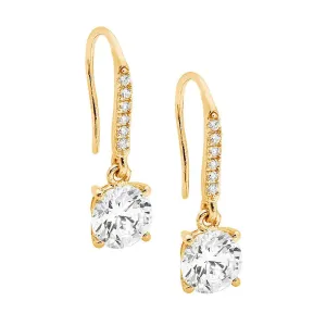 Ellani Gold Plated Shepherds Hook Earrings with Cubic Zirconia Stones