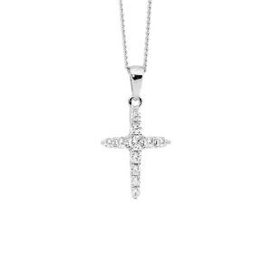 Ellani Sterling Silver Cubic Zirconia Cross Pendant P871S