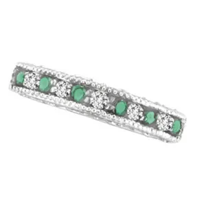 Emerald And Diamond Ring, 14K White Gold Stackable 14K White  Gold (0.3 Ctw)