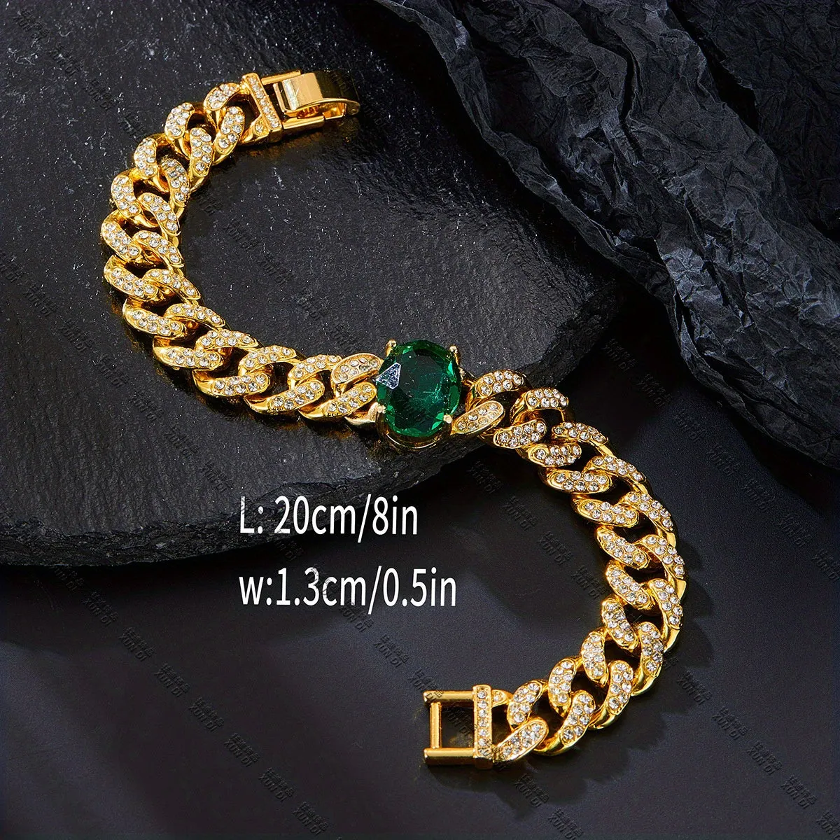 Emerald Cuban Link Chain 13MM Rhinestone Necklace Bracelet Gift